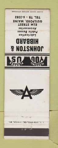 Matchbook Cover - Flying A oil gas Johnston & Hibbard Guilford ME