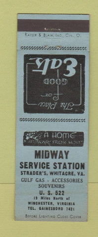 Matchbook Cover - Midway Gulf oil gas Strader's Whitacre VA