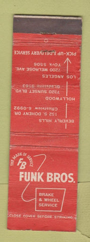 Matchbook Cover - Funk Bros Brake Wheel Service Beverly Hills Hollywood CA WORN