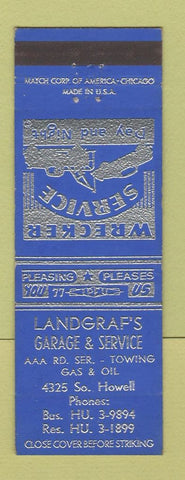 Matchbook Cover - Landgraf's Garage oil gas towing