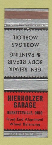 Matchbook Cover - Hierholzer Garage Burkettsville OH Mobil oil gas