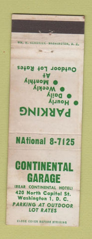 Matchbook Cover - Continental Garage Washington DC WORN parking
