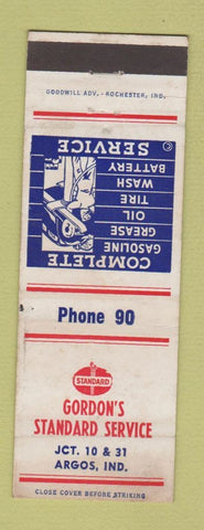 Matchbook Cover - Gordon's Standard oil gas Argos IN WEAR