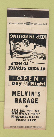 Matchbook Cover - Melvin's Garage Madera CA low phone # WEAR