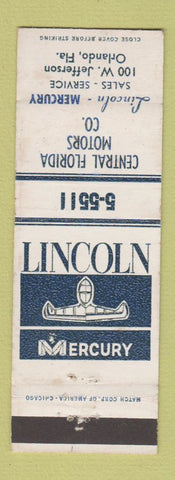 Matchbook Cover - Central Florida Motors Lincoln Mercury Orlando FL WEAR