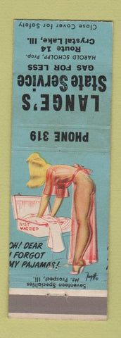 Matchbook Cover Lange's State Service oil gas Crystal Lake IL low phone # pinup