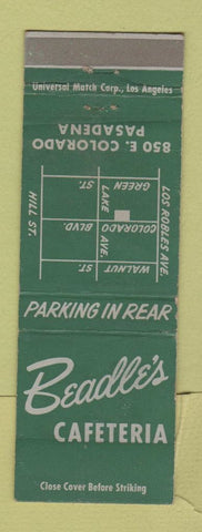 Matchbook Cover - Beadle's Cafeteria Pasadena CA GREEN