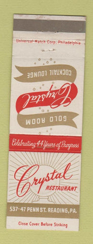 Matchbook Cover - Crystal Restaurant Reading PA #1