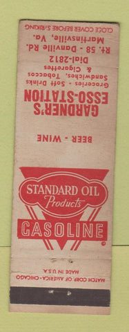 Matchbook Cover - Standard oil gas Gardner's Esso Martinsville VA WEAR