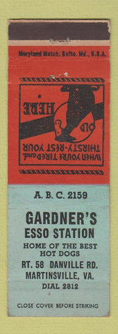 Matchbook Cover - Gardner's Esso oil gas Martinsville VA