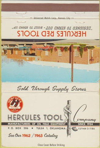Matchbook Cover - Hercules Red Tools Tulsa OK 40 Strike