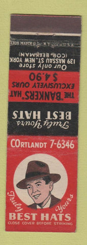 Matchbook Cover - Best Hat Bankers Hat New York City