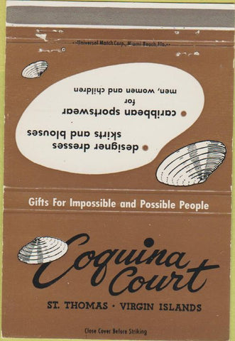 Matchbook Cover - Coquina Court St Thomas Virgin Islands 40 Strike