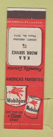 Matchbook Cover - Mobil oil gas K&A Sidney IN low phone #