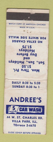 Matchbook Cover - Andree's Car Wash Villa Park IL WEAR