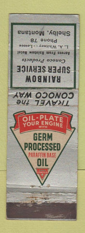 Matchbook Cover - Conoco oil gas Rainbow Shelby MT WEAR