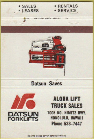 Matchbook Cover - Aloha Lift Trucks fork lifts Honolulu HI 40 Strike