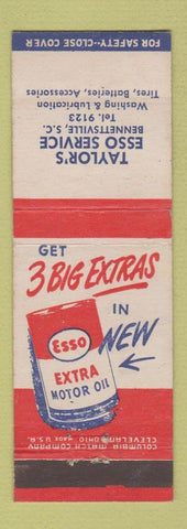 Matchbook Cover - Taylor's Esso oil gas Bennettsville SC