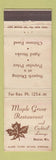 Matchbook Cover - Maple Grove Restaurant Monroe WI