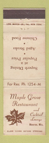 Matchbook Cover - Maple Grove Restaurant Monroe WI