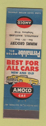 Matchbook Cover - Amoco oil gas Mimms Grocery Annapolis MD WEAR