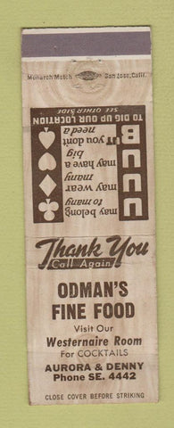 Matchbook Cover - Odman's Fine Food WEAR