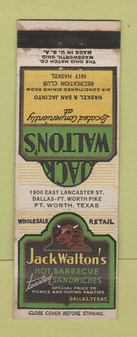 Matchbook Cover - Jack Walton's BBQ Dallas TX WEAR Fort Worth