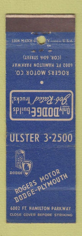 Matchbook Cover - Rogers Motors Dodge Plymouth Brooklyn NY WEAR
