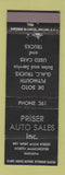 Matchbook Cover - Priser Auto Parts North Manchester IN DeSoto Plymouth GMC