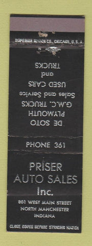 Matchbook Cover - Priser Auto Parts North Manchester IN DeSoto Plymouth GMC