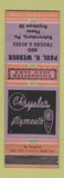 Matchbook Cover - Paul Webber Reo Trucks Buses Chrysler Plymouth Rehrersburg PA