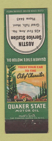 Matchbook Cover - Austin Service Station oil gas Quaker State Great Falls MT