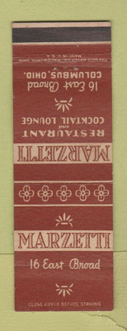Matchbook Cover - Marzetti Restaurant Columbus OH