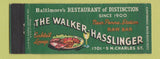 Matchbook Cover - Walker Hasslinger Restaurant Baltimore MD lobster Full Length