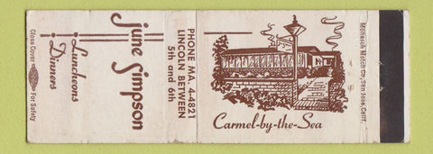 Matchbook Cover - June Simpson Restaurant Carmel by the Sea CA WEAR