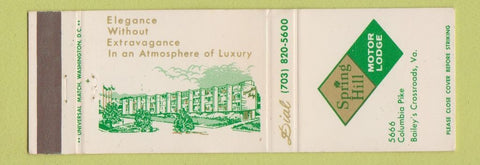 Matchbook Cover - Spring Hill Motor Lodge Bailey's Crossroads VA