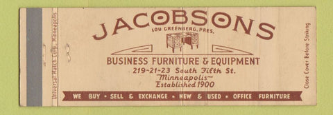 Matchbook Cover - Jacobsons Office Furniture Minneapolis MN Full Length