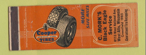 Matchbook Cover - Cooper Tires C Mork's Black Eagle oil gas West Allis WI WEAR
