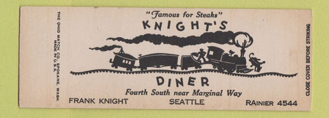 Matchbook Cover - Knight's Diner Seattle WA SAMPLE railroad train Full Length