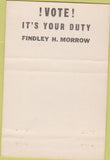 Matchbook Cover - Findley Morrow for Sheriff Democrat Northern CA? 40 Strike