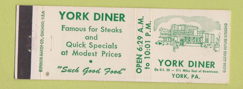 Matchbook Cover - York Diner York PA Full Length