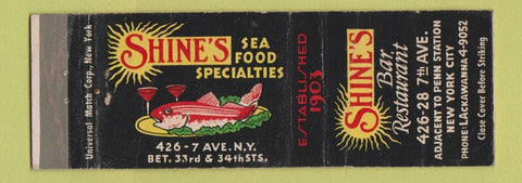 Matchbook Cover - Shine's Bar Restaurant New York City fish