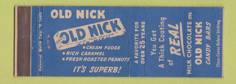 Matchbook Cover - Old Nick Candy Bar blue/white