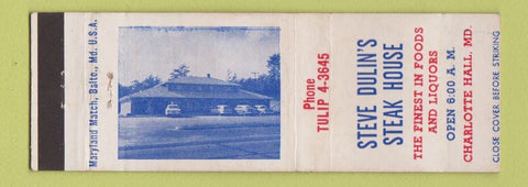 Matchbook Cover - Steve Dulin's Steak House Charlotte Hall MD