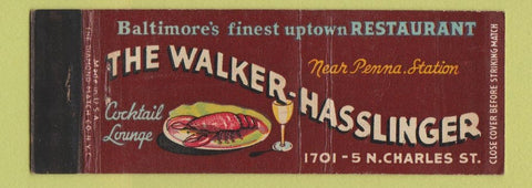 Matchbook Cover - Walker Hasslinger Restaurant Baltimore MD  Full Length