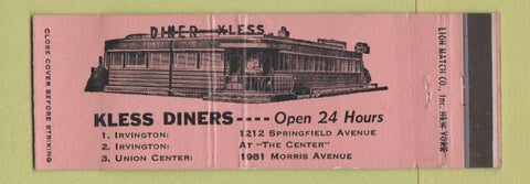 Matchbook Cover - Kless Diners Irvington Union Center NJ Full Length