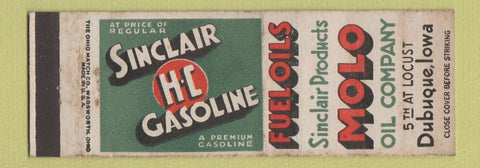 Matchbook Cover - Sinclair oil gas Molo Duqubue IA