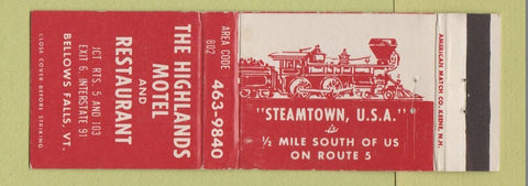 Matchbook Cover - Highland Motel Bellows Falls VT WEAR