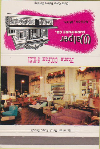 Matchbook Cover - Walper Furniture Co Adrian MI 40 Strike