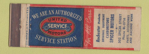 Matchbook Cover - United Service Motors Spicer Rochester NY? WEAR